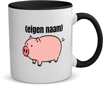 Akyol - varken met eigen naam koffiemok - theemok - zwart - Varken - boeren/varken liefhebbers - iemand die houdt van varkens - verjaardag - cadeau - kado - geschenk - 350 ML inhoud