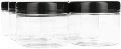 6 x Ronde Pot 250ml PET Kunststof - Transparant met Schroefdeksel Zwart- PET Kunststof BPA-vrij - Plastic Verzamel potten Navulbaar - Met Dop - Lege Potten - 6 stuks