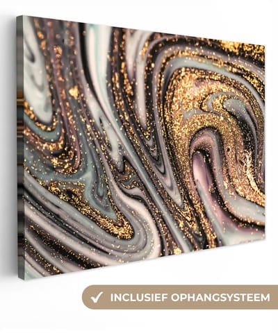 Canvas schilderij marmer goud 40x30 - Kamer decoratie accessoires - Abstracte gouden schilderijen woonkamer - Wanddecoratie slaapkamer - Muurdecoratie keuken - Wall decoration - Wanddoek binnen - Woondecoratie huis - Woonaccessoires