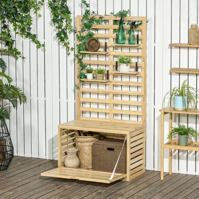 Pugsdrly Opbergbox met latwerk, 4 hangende planken, magneetdeur, massief hout, naturel, 80 x 45 x 160 cm