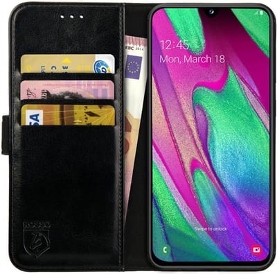 Rosso Element Book Case Wallet Hoesje Geschikt voor Samsung Galaxy A40 | Portemonnee | 3 Pasjes | Magneetsluiting | Stand Functie | Zwart