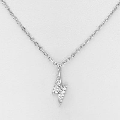 EAR IT UP - Ketting - Bliksem - Lightning - Gerhodineerd 925 sterling zilver - Zirkonia - Pavézetting - 42 tot 45 cm - 1 stuk