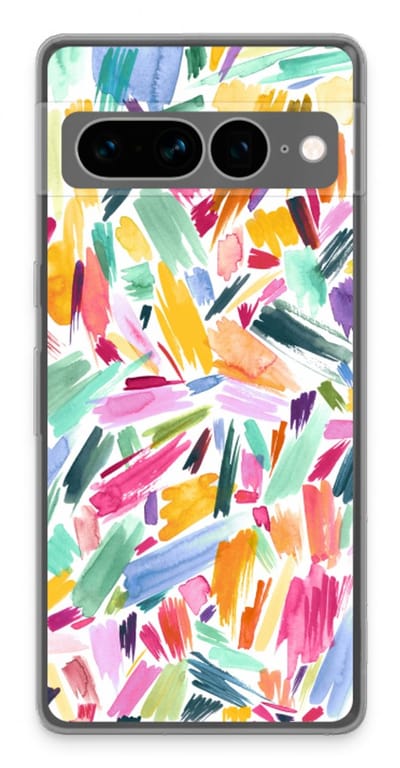 Case Company® - Hoesje geschikt voor Google Pixel 7 Pro hoesje - Watercolor Brushstrokes - Soft Cover Telefoonhoesje - Bescherming aan alle Kanten en Schermrand