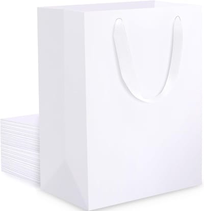 Kleine papieren tasjes met handvat - 250gsm witte kraftpapier geschenkzakken - 20 stuks - 15x6x20cm - Milieuvriendelijke cadeauverpakking - Ideaal voor feestjes en evenementen