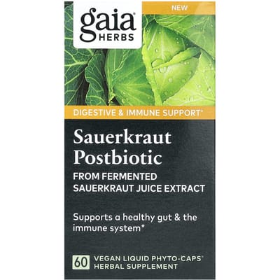 Gaia Herbs, Sauerkraut Postbiotic, 60 Vegan Vloeibare Fytocapsules