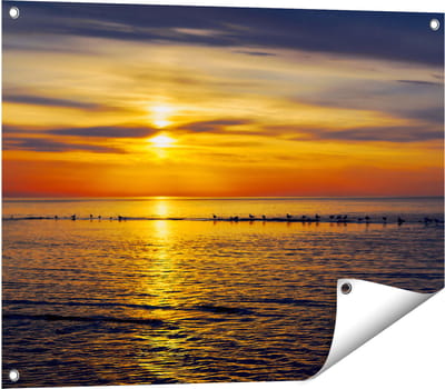 Gards Tuinposter Zonsondergang in de Zee - 80x60 cm - Tuindoek - Tuindecoratie - Wanddecoratie buiten - Tuinschilderij