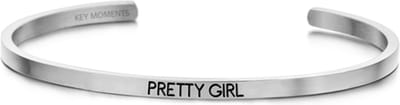 Key Moments 8KM-BG0005 - Stalen open bangle met tekst - pretty girl - zirkonia - one-size - zilverkleurig