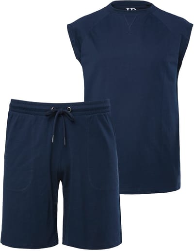 JP 1880 - Heren - pyjama loungewear korte twee-delige set tanktop short tot 8XL - Navy blauw - Maat XXL