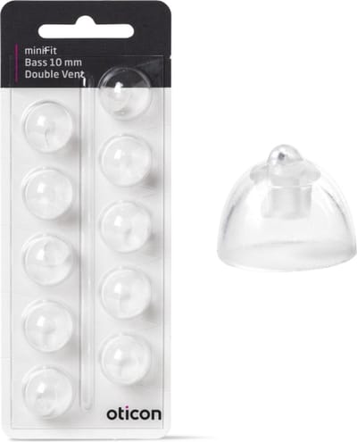 Oticon minifit BASS dome MAAT: 10 MM - DOUBLE VENT. - Blister van 10 stuks - voor MiniRite luidspreker