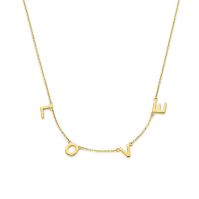 New Bling - 9NBG-0825 - gouden ketting letters LOVE - 14 karaat - 40+2,5+2,5cm
