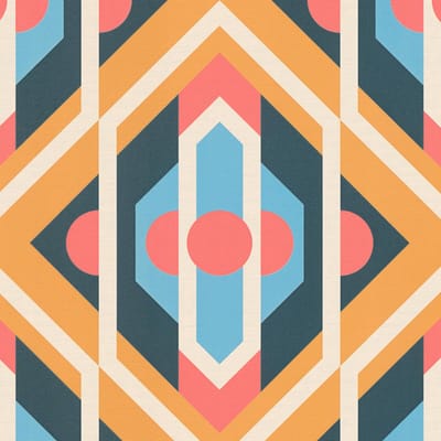 Retro behang Profhome 395314-GU vliesbehang hardvinyl warmdruk in reliëf licht gestructureerd met geometrische vormen mat blauw okergeel rood crèmewit 4,5 m2