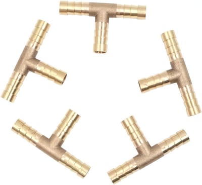 5-delige Messing Slangfittingen 8mm T-vormige Verbinding voor Brandstof en Lucht Slangen, 3-Weg Connector