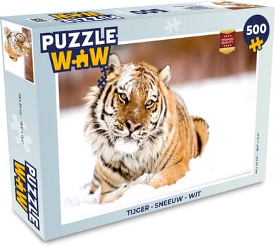 Puzzel Tijger - Sneeuw - Wit - Legpuzzel - Puzzel 500 stukjes