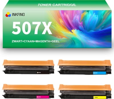 INKFIND 507X (CE400X-CE401A-CE403A-CE402A) tonercartridge multipack van 4 stuks (Zwart+Cyaan+Magenta+Geel) compatibel met HP 507X 507A (CE400X/CE400A-CE401A-CE403A-CE402A) voor HP LaserJet Enterprise 500 Color M551dn, M551n, M551xh 4-pack BK/C/M/Y
