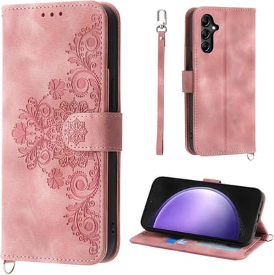 Geschikt voor Samsung Galaxy S23 FE 5G - Vintage - Lederen Book Case hoesje - Roze