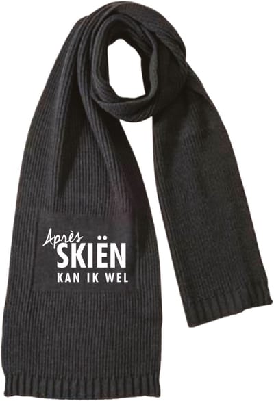 Après skiën kan ik wel Sjaal zwart - Wit - soBAD. - Wintersport - Winter - Unisex - 100% Acryl - 180x30 cm