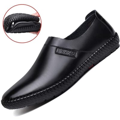 Leren Schoenen voor Heren Lente Nieuwe Stijl Ademende Bonenschoenen voor Heren Casual Schoenen Zachte Zool Herenschoenen 44 gray