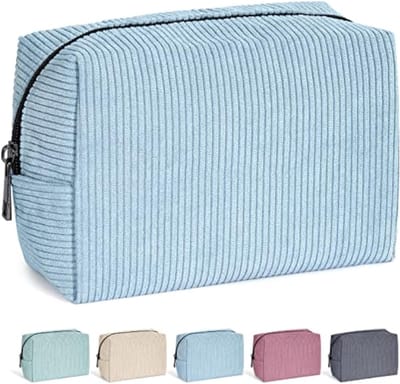 Homesy - Cosmetische tas voor vrouwen, kleine make-uptas voor portemonnee, corduroy, make-uptas, draagbare make-uptas voor op reis, met metalen rits, kleine make-up tas - Blauw