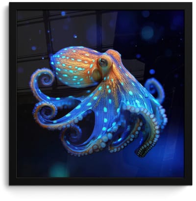 Poster in lijst - Fotolijst 40x40 cm - Posters - Octopus - Stippen - Blauw - Zee - Posterlijst zwart - Decoratie - Wanddecoratie woonkamer - Muurdecoratie slaapkamer