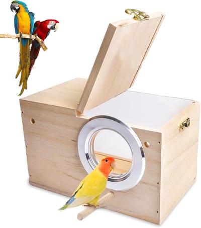 Transparante houten broedbox voor parkieten en vogels, ideaal voor het fokken van kanaries en vinkjes (12 x 12 x 19,5 cm)