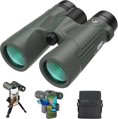 10X42 HD Verrekijker voor Volwassenen - Waterdichte BAK4 Prisma Verrekijker met Telefoonadapter voor Dieren Spotten en Buitensport