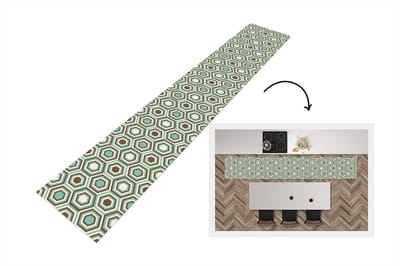 Keukenloper 300x50 cm - Keukenmat vinyl Retro - Honeycomb - Blauw - Bruin - Keukenmatten loper - Keuken vloerkleed tapijt