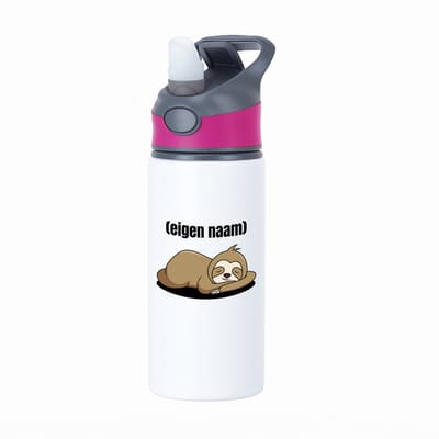 Hacebo® - luiaard met eigen naam waterfles met rietje roze - Luiaard - luiaard liefhebbers - iemand die houdt van luiaards - verjaardag - cadeau - kado - water fles - 650ML