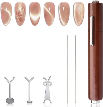 SnelShoppen - VelvetGlow 3 In 1 Cat Eye Nagel Magnet Set, Houten Handgreep, Hart en Konijnvormige Magneten, Creatieve Nagel Tools voor Nail Art DIY, S