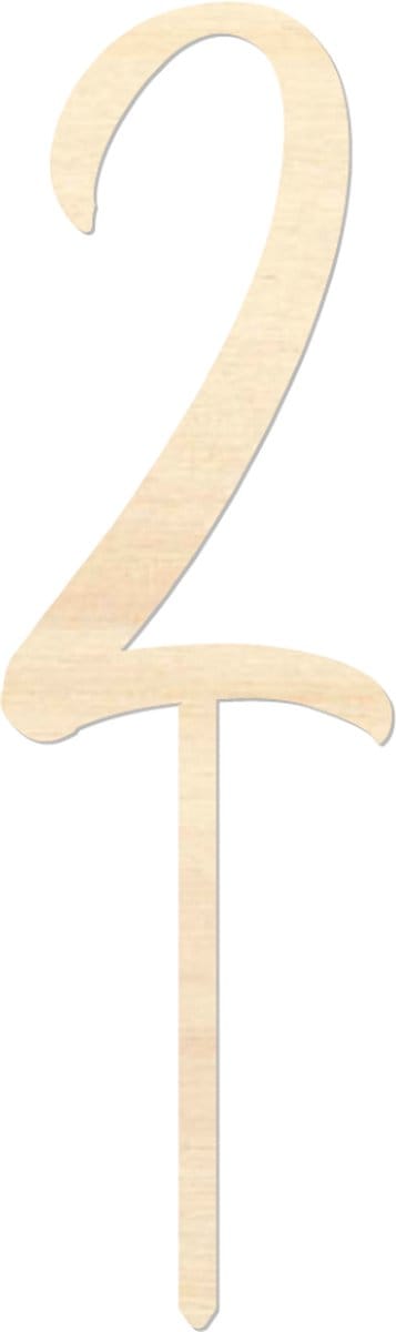 Houten caketopper / taarttopper - Getal 2 - Taart / Cake topper op bestelling gemaakt