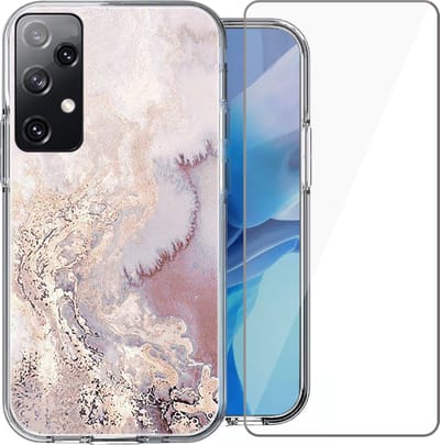 Hoesje geschikt voor Samsung Galaxy A13 4G - Siliconen Shock Proof Case Back Cover Hoes Marmer Roze + Screenprotector Gehard Glas Screen Protector