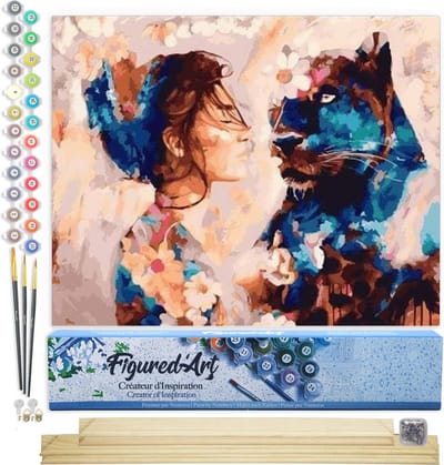 Figured'Art Schilderen op Nummer Volwassenen canvas Panter Sensualiteit - Handwerk acrylverf Kit DIY Compleet - 40x50cm met DIY houten lijst