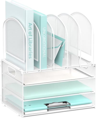 Bureau Organizer - Opbergrek Papier - Thuiswerkplek Inrichten - 3 Lagen 5 Houders - 37.6H cm - Wit