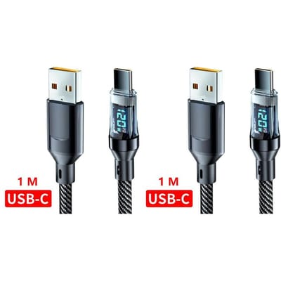 120W 6A USB Type C naar Type C-kabel Snel opladen USB USB C-datakabel met LED-scherm voor Xiaomi Samsung Huawei 1M-2pcs