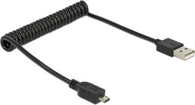 USB Micro B naar USB-A spiraalkabel - USB2.0 - tot 2A / zwart - 1 meter