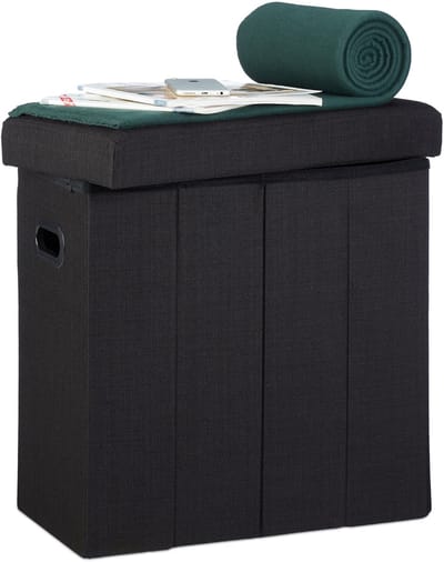 Poef met opbergruimte - opvouwbaar - 50 liter - stof - zwart