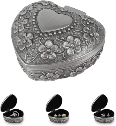 SnelShoppen - Vintage Hartvormige Sieraadendoos - Antieke Ringdoos voor Sieraden, Klassiek Gegraveerd, Klein, Elegante Opbergdoos voor Oorbellen en Ri