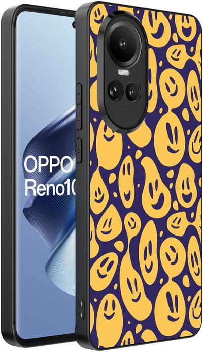 Smartphonica Telefoonhoesje Geschikt voor Oppo Reno 10 / 10 Pro met smiley opdruk - TPU backcover case emoji design - Paars Geel geschikt voor Oppo Reno 10;Oppo Reno 10 Pro