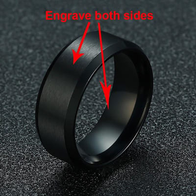 Vnox Custom Roestvrij Staal Afgeschuinde Rand Geborstelde Middenring voor Mannen Vrouwen Zwarte Trouwring Graveer Naam Letter Datum Ring 6