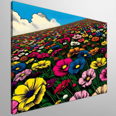 Pop art bloemen schilderij | Blossom Burst: een kleurrijke ode aan de populaire pop art | Kunst - 20x20 centimeter op Canvas | Foto op Canvas