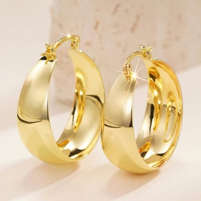 Huitan Luxe Gouden Kleur Grote Metalen Ronde Cirkel Statement Oorbellen Voor Vrouwen Bruiloft Feest Dagelijkse Elegante Accessoires Sieraden beige