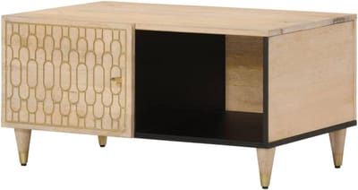 Massief Houten Tafel - Salontafel Opbergruimte - Woonkamer Inrichting - Handgesneden Design - 80 x 50 x 40 cm - Bruin
