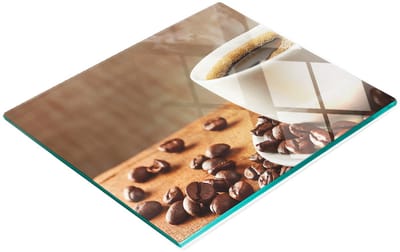 Stijlvol en duurzaam glazen bord met koffieboonprint en houtmotief, 60x52 cm