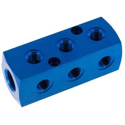 1xG 1/2'' x 9xG 1/4'' Aluminium Verdeelblok Eenzijdig 16 Bar - FL2-F-A-012G-014G-9M