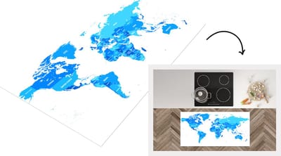 Keukenloper - Loper keuken - Wereldkaart - Blauw - Letters - 120x60 cm - Keukenloper vinyl