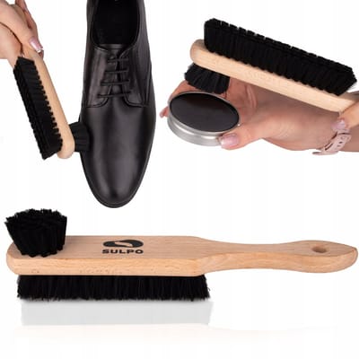 Dubbele Schoenborstel Leer Hout Zacht Synthetisch Haar 2-in-1