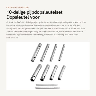 Dailygoods- Pijpdopsleutelset 10-delig - Dopsleutels 6 x 7/20 x 22 mm - Verzinkt Koolstofstaal - Corrosiebestendig - Ideaal voor Smalle Uitsparingen - Dopsleutelset