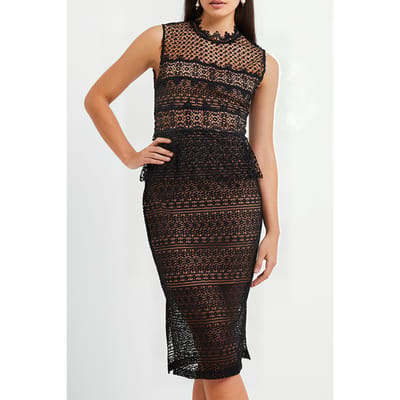 French Connection Ramona Lace Jersey Dress Misc. Maat: 10 | Midi Jurken Outlet | Dames | Bruin