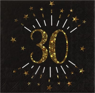 Santex Verjaardag feest servetten leeftijd - 10x - 30 jaar - goud - 33 x 33 cm