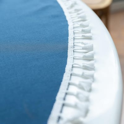 Rond tafelkleed van katoen en linnen met franjes voor ronde tafels 170-190 cm - Marineblauw - 240 cm diameter