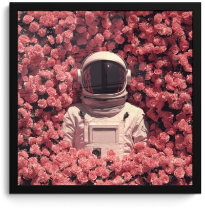 Poster in lijst - Fotolijst 40x40 cm - Posters - Bloemen - Roze - Astronaut - Posterlijst zwart - Decoratie - Wanddecoratie woonkamer - Muurdecoratie slaapkamer